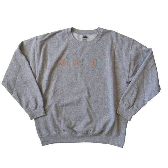Gildan Sport Gray Allegedly Graphic Print Crew Neck Sweatshirt Adult Size Large - Picture 1 of 12